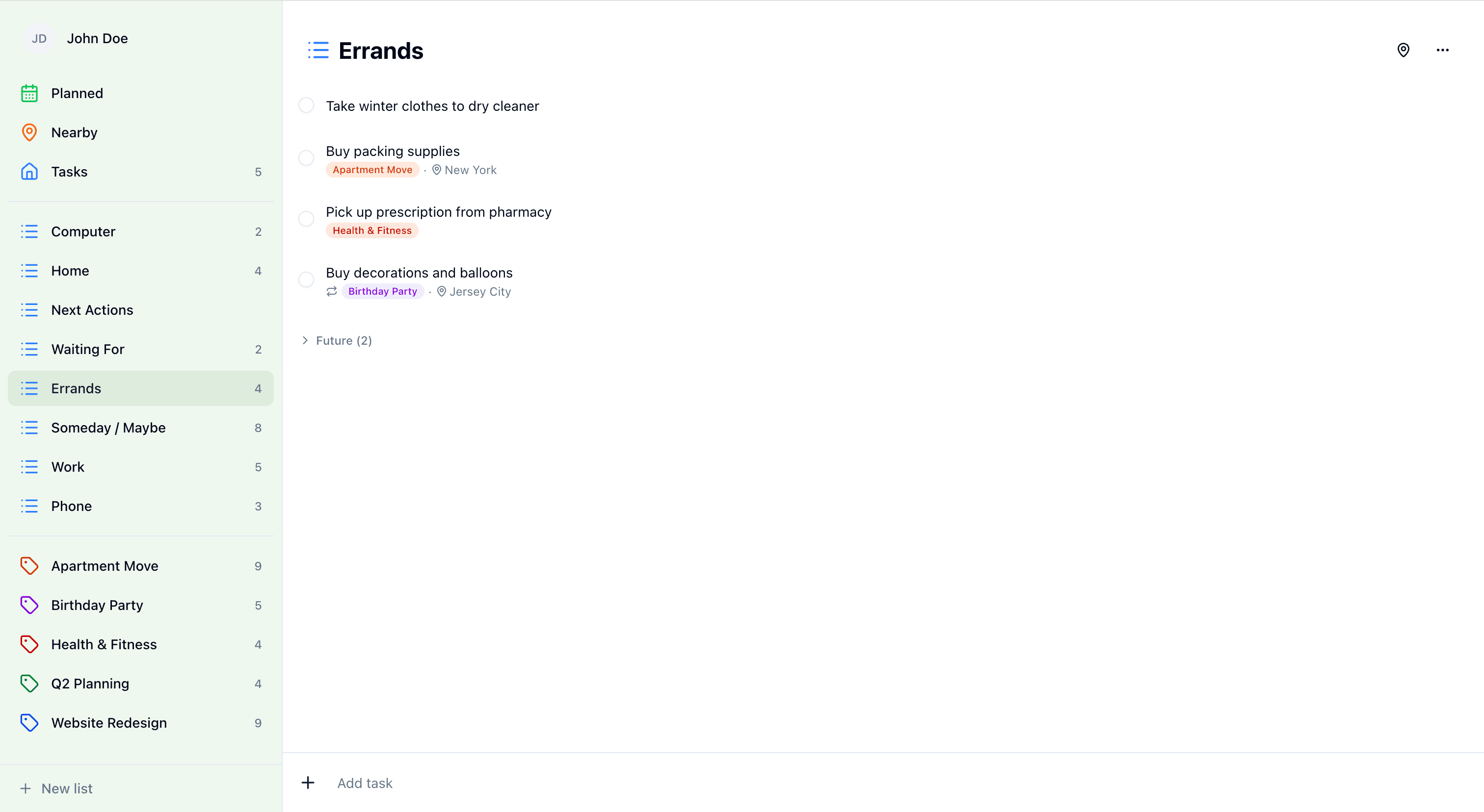 SweptMind app — GTD task management